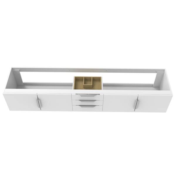 castellousa Alpine 83.5 in. W x 18.75 in. D x 14.25 in. H Bath Vanity Cabinet without Top in Matte White with Brushed Nickel Trim