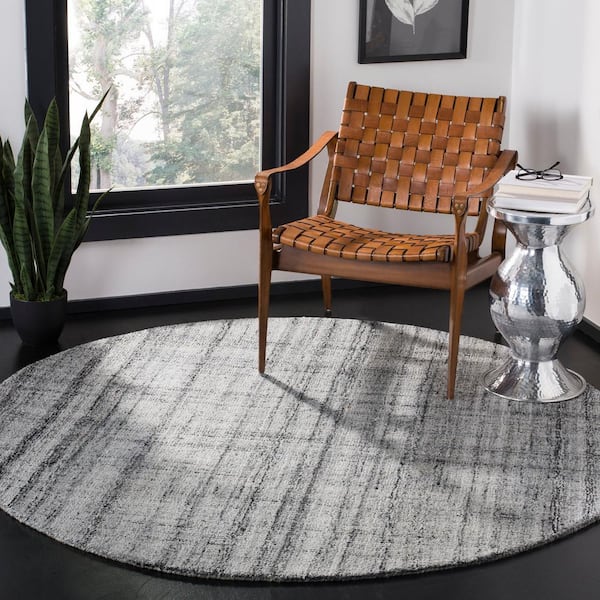 Abstract Gray/Black 6 ft. x 6 ft. Striped Round Area Rug