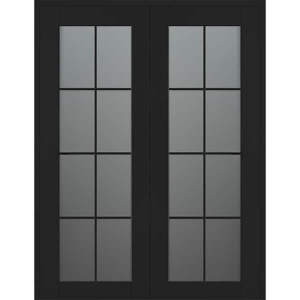 Avon 8 Lite N 60 in. x 80 in. Both Active 8-Lite Frosted Glass Black Matte Wood Composite Double Prehung French Door