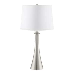 Turner 27.5 in. 1-Light Brushed Nickel Table Lamp with Fabric Drum Shade