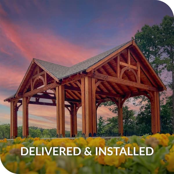 Lawnmaster Professinally Assembled Lodge 32 ft. x 22 ft. Premium Heavy Timber Outdoor Patio Shade Pavilion with Solid Posts