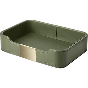 5.7 in. D x 8.4 in. W Green Luxury Leather Tray Desktop Storage Decorative Tray