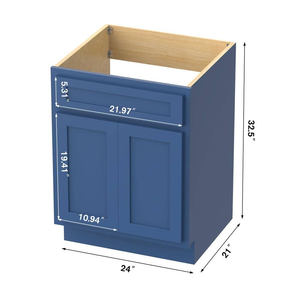 Elegant Blue Shaker-Style 24'' Bathroom Vanity Base Cabinet