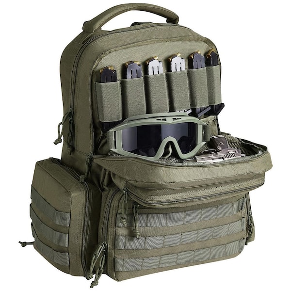 Tactical Range Backpack for 6-Pistols, 18.9 in. Green Gun Backpack with 6 Independent Pistol Bags and 10-Magazines