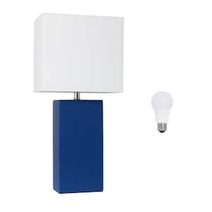 21 in. Blue Modern Leather Wrapped Table Lamp, with LED Bulb Included