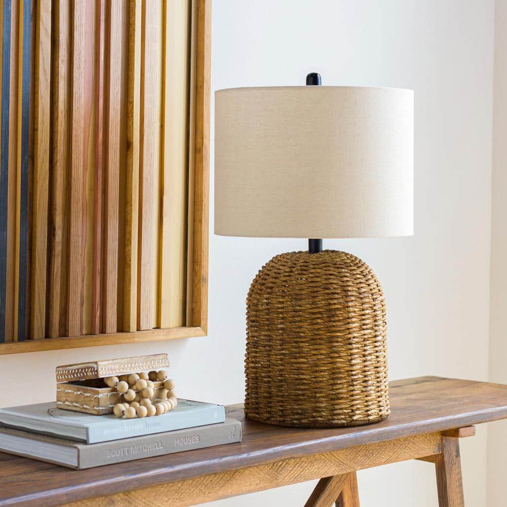 Beige Seagrass & Linen Polyester 24" Regatta Table Lamp with 3-Way Switch