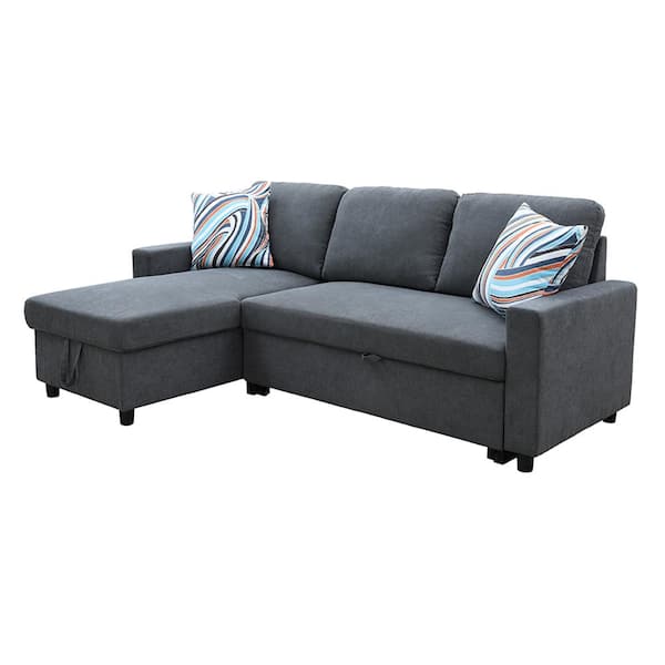 Star Home Living 75 in. Slope Arm 2-Piece Linen L-Shaped Sectional Sofa in Dark Gray