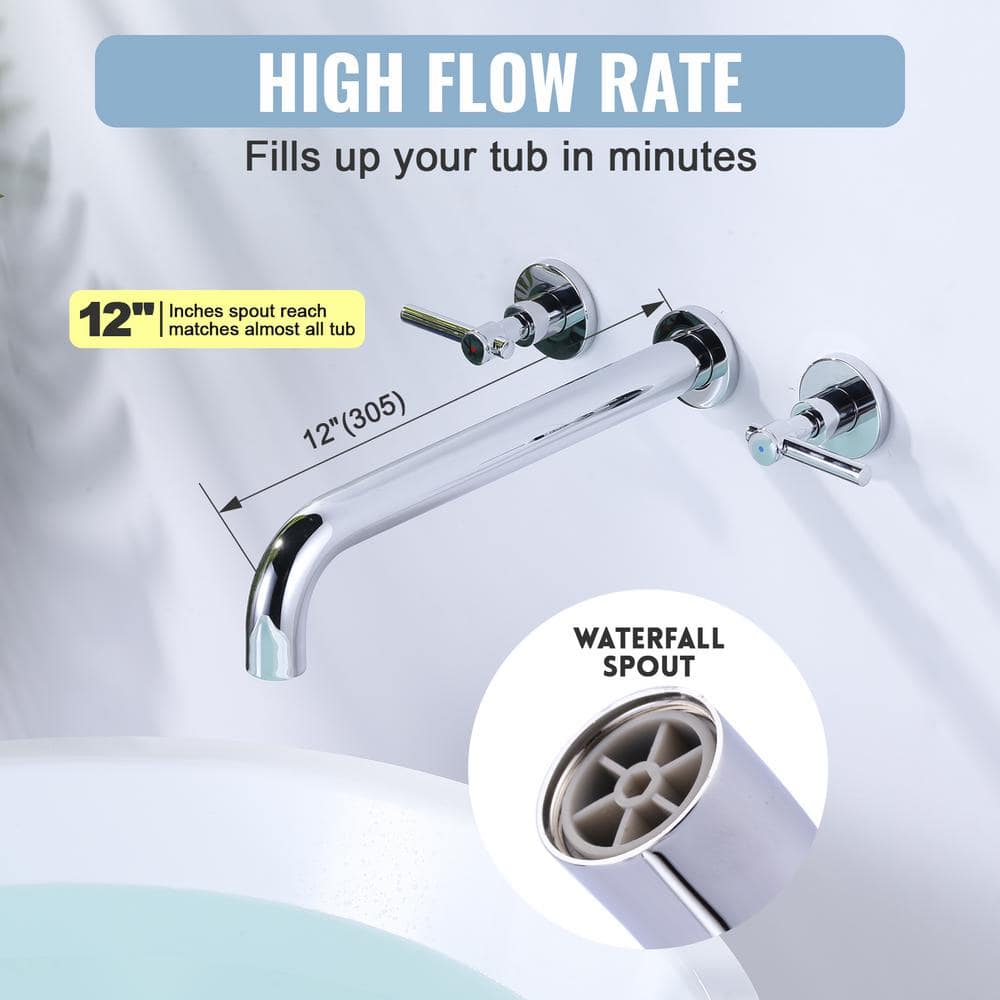 Aleasha Chrome Double-Handle Wall-Mount Roman Tub Faucet