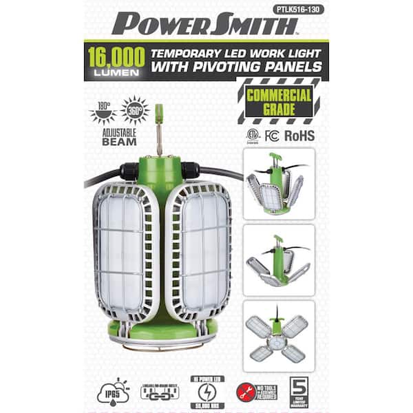 PowerSmith 16,000 Lumens Temporary Hanging LED JobSite Light with  Pivoting Panels and Linkable 10 ft. Power Cord PTLK516-130 The Home Depot