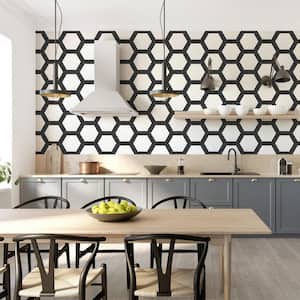 Madeline White/Black 10 in. x 11.5 in. Hexagon Matte Pressed Glass Mosaic Wall and Floor Tile (7.986 sq. ft./Case)