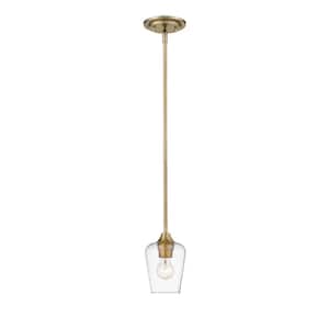 1-Light Olde Brass Mini-Pendant with Clear Glass Shade