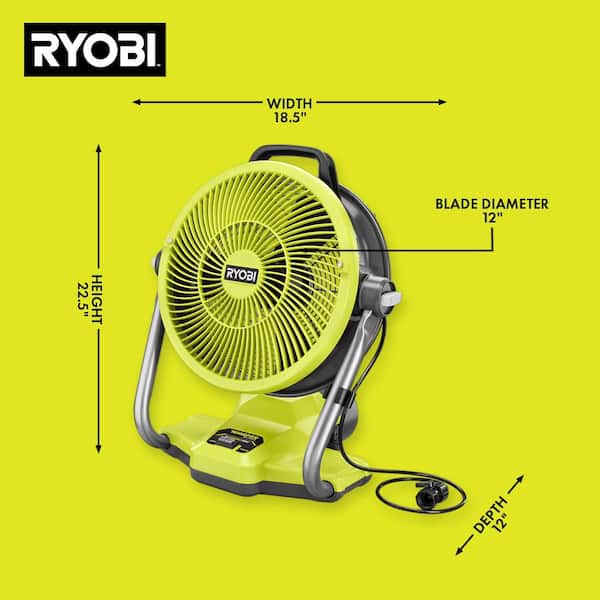 RYOBI - ONE+ 18V Cordless Hybrid WHISPER SERIES 12 in. Misting Air Cannon Fan (Tool Only)