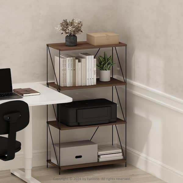 Furinno Wire 40.91 in. Tall Walnut Cove Wood 4-Shelf Metal Frame Bookcase