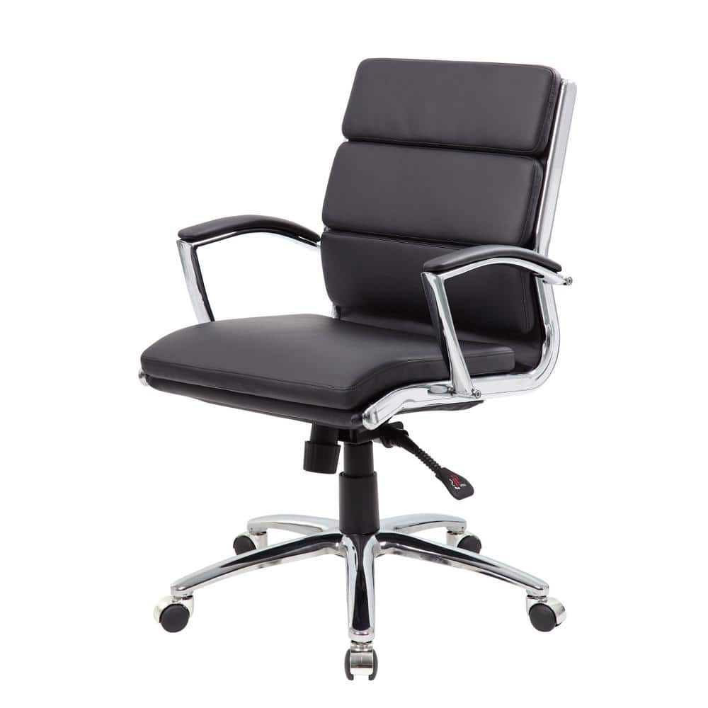 Black Mid-Back Executive Chair with Chrome Finish and Vinyl Upholstery