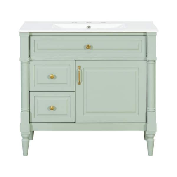 Ximuprmy 36 in. Freestanding Green Solid Rubber Wood Bath Vanity