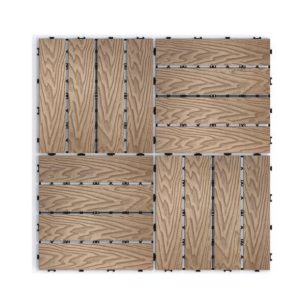 YOFE 1 ft. x 1 ft. DIY Outdoor Composite Wood-Plastic Interlocking Deck Tiles, Garage Floor Tiles in Teak Brown(22 Per Case)