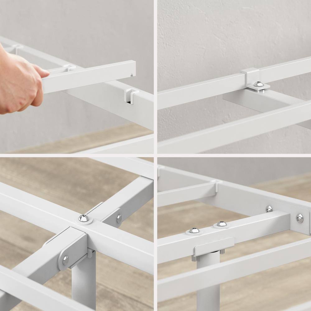 Florence White Twin Metal Platform Bed with Spindle Headboard