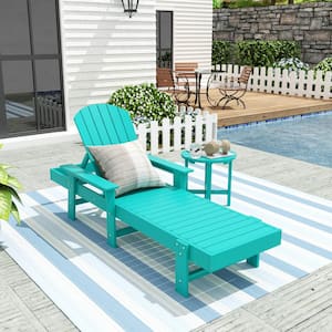 Altura 2PC Turquoise Classic Outdoor Patio Adjustable Back Adirondack Chaise Lounge Arm Chair and Round Side Table Set