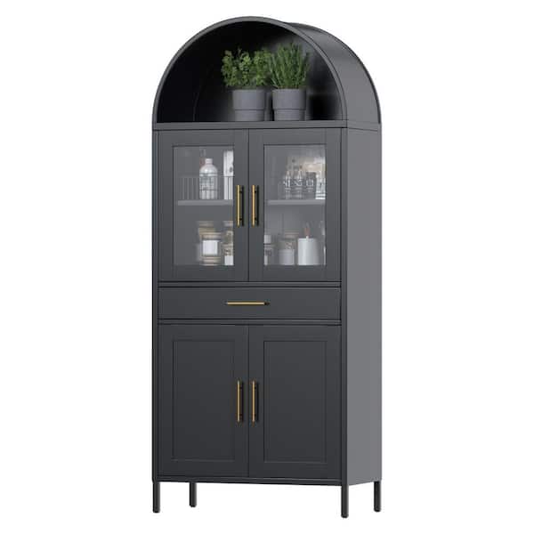 73 in.H x 31 in.W x 15 in. D Steel Storage Display Freestanding Cabinet with Glass Doors and 1 Drawer in Black