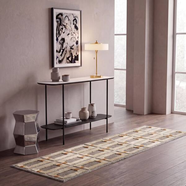 Genre 2 ft. x 8 ft. Beige/Gray Grid Runner Rug