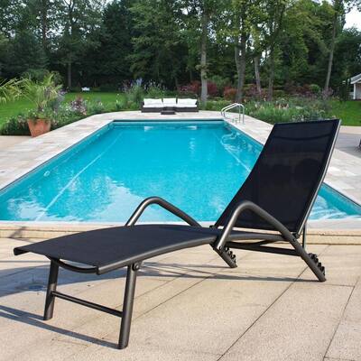 Black Adjustable Metal Outdoor Chaise Lounge