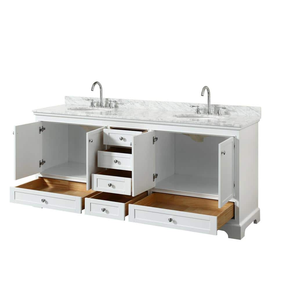 Deborah 80'' White Double Vanity with Carrara Marble Top and Chrome Hardware
