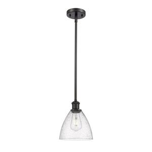 Bristol Glass 100-Watt 1-Light Oil Rubbed Bronze Shaded Mini Pendant Light with Seeded Glass Seeded Glass Shade