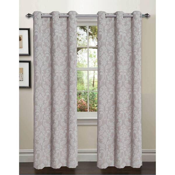 Window Elements Semi-Opaque Elinor Linen Blend Jacquard 84 in. L Grommet Curtain Panel Pair, Taupe (Set of 2)