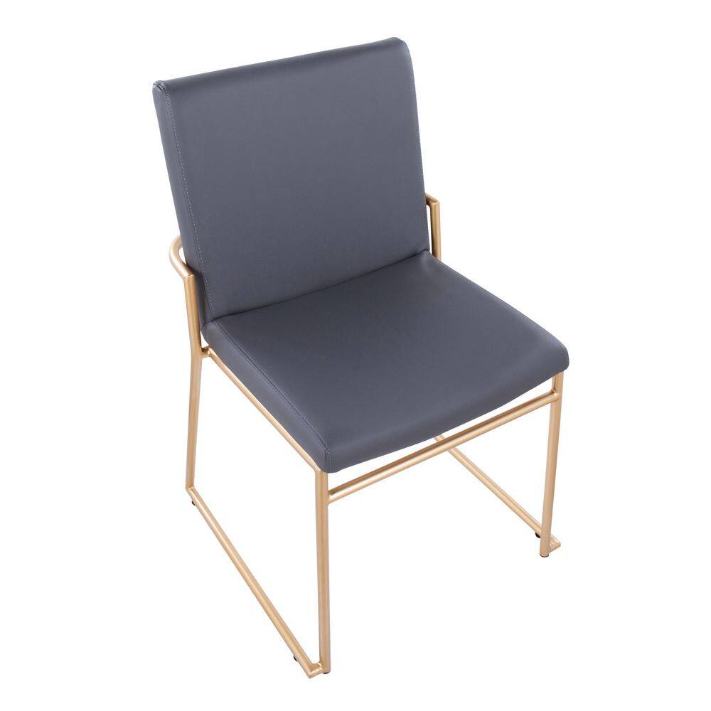 Grey Faux Leather and Gold Metal Upholstered Side Chair Set