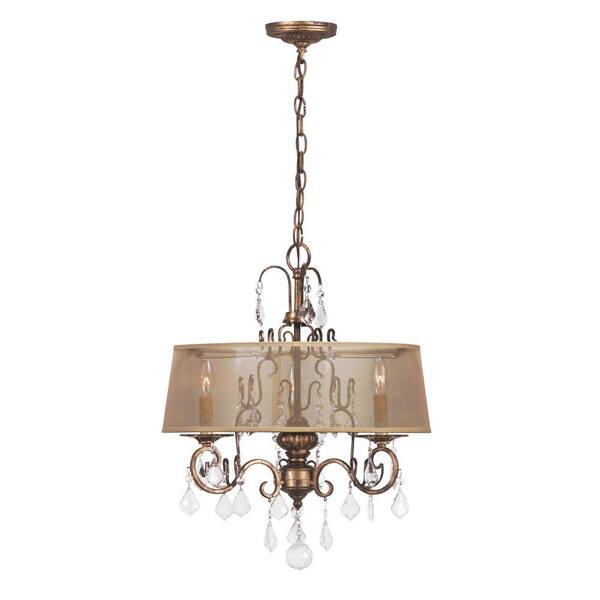 World Imports Belle Marie Collection 3-Light Antique Gold Chandelier with Sheer Drum Shade