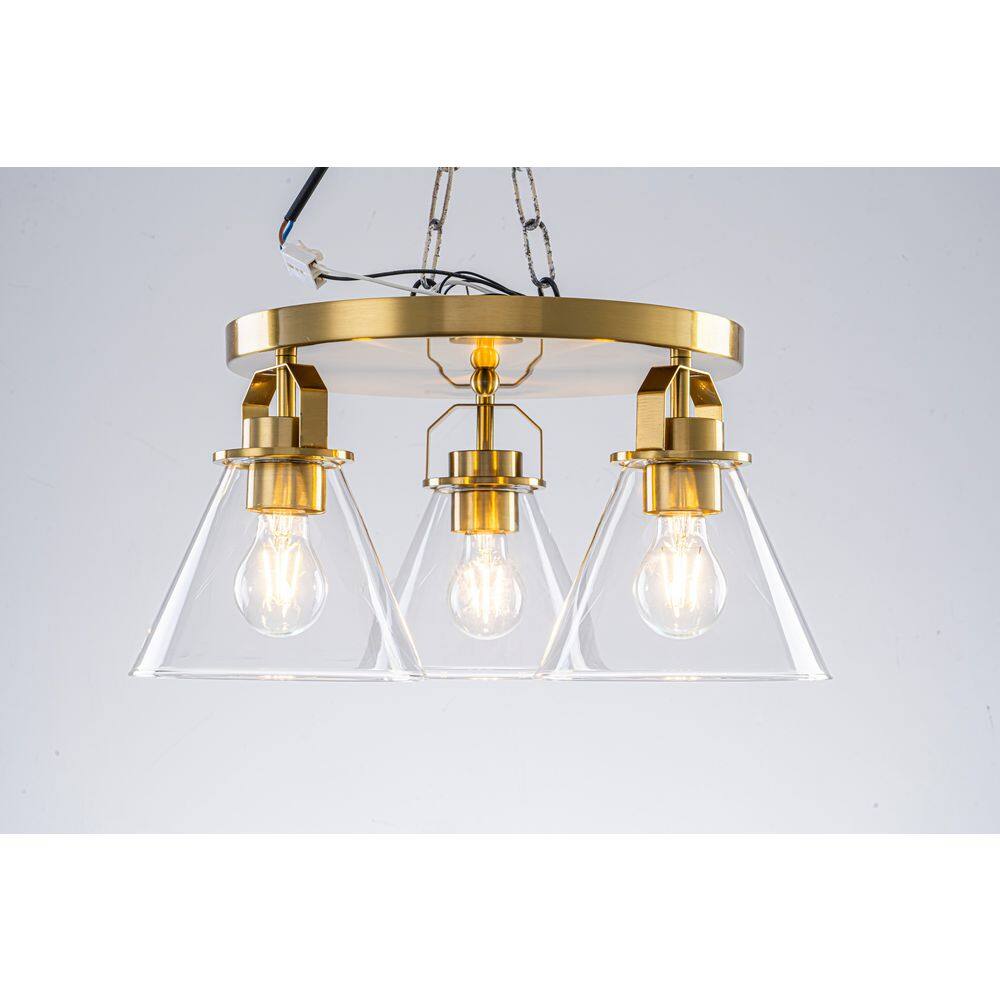 Niabe 3-Light 19.3 in. W Brass Semi-Flush Mount Cone Ceiling Light with Clear Glass for Hallway, Living Room and Bedroom price history on PriceWatchPro