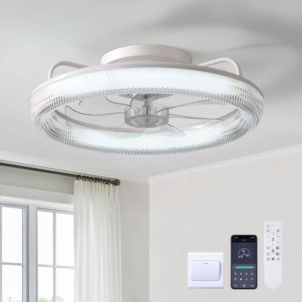 ANTOINE 20 in. LED Indoor White Low Profile Ceiling Fan with Dimmable ...