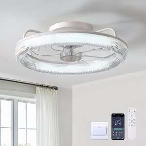 20 in. LED Indoor White Low Profile Ceiling Fan with Dimmable Lighting Small Flush Mount Ceiling Fan with Remote