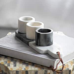 Marble Black/White Condiment Cups and Tray (Set of 4)