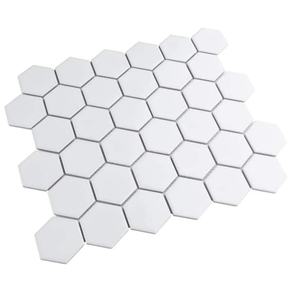 mamaAQ白301 Osaka White Hex Porcelain Wall and Floor Tile - 11 x 13 in