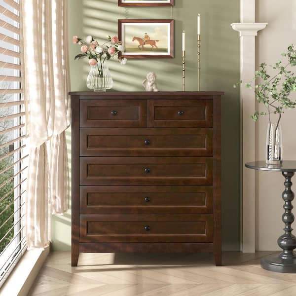 Noble House Hargs Auburn Traditional Style 6-Drawer 37.8 in. Wide Dresser with Tapered Legs