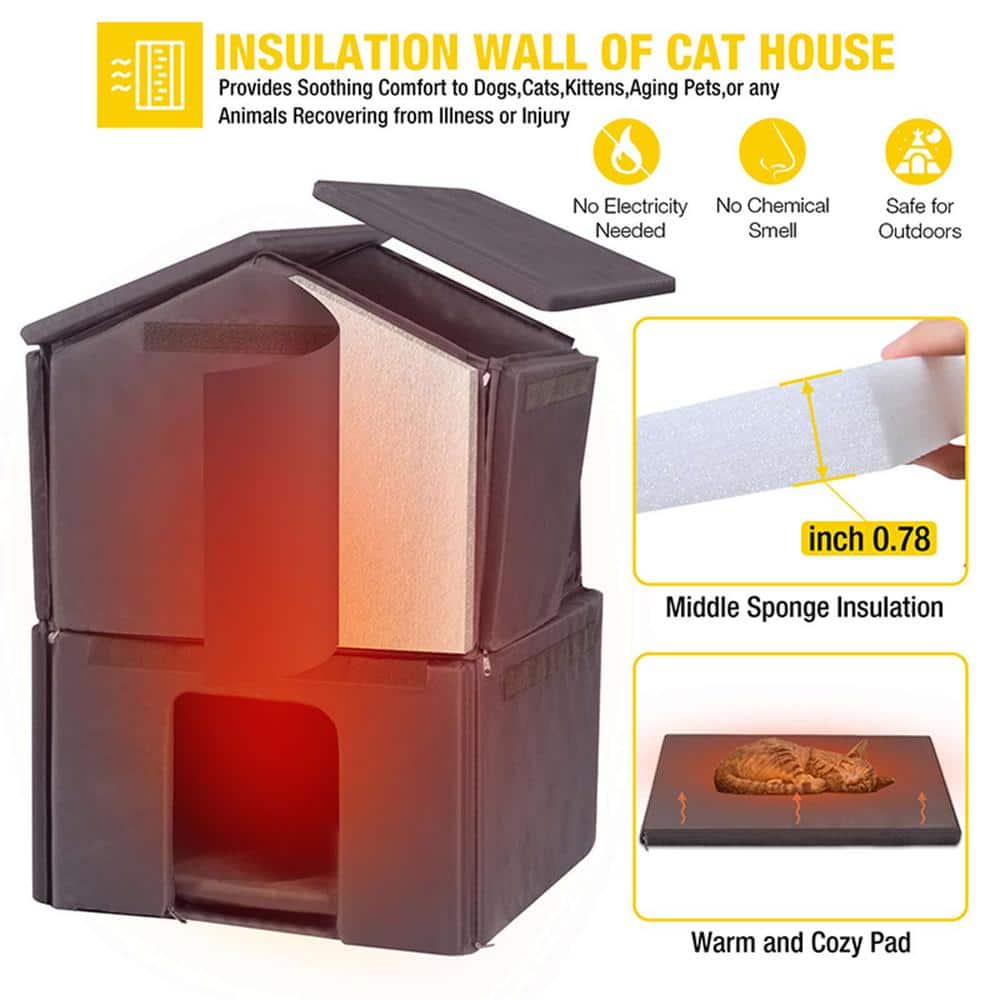 Two-Storey Gray Wooden Insulated Outdoor Cat House