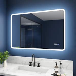 55 in. W x 36 in. H Rectangular Framed Dimmable Anti-Fog LED Wall Bathroom Vanity Mirror Lighted Mirror in White