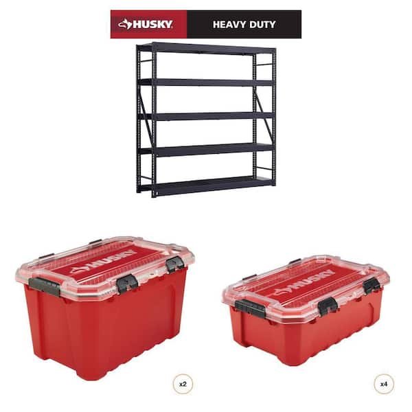90 in. x 90 in. x 24 in. Metal Shelving Unit and 20-Gal. (1-Unit), 12-Gal. Red Storage Container (4-Unit) Combo
