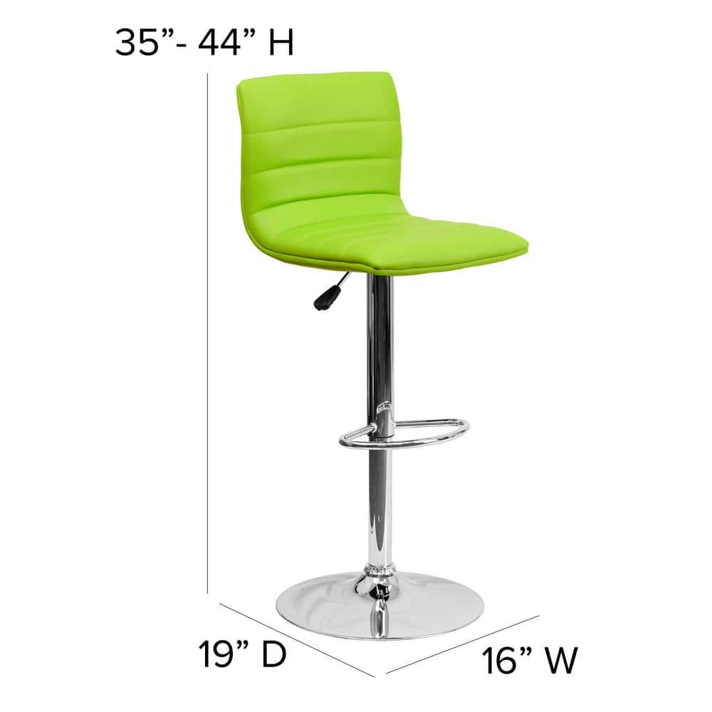 Modern Green Vinyl Adjustable Swivel Bar Stool with Chrome Base