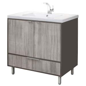 London 36 in. W x 30 in. H x 21 in. D Single Sink Free Standing Vanity Soho with Rectangle White Basin