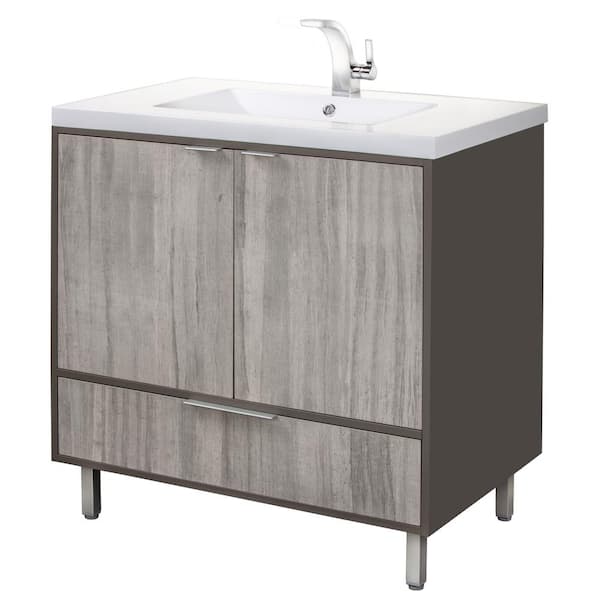 Cutler Kitchen and Bath London 36 in. W x 30 in. H x 21 in. D Single Sink Free Standing Vanity Soho with Rectangle White Basin