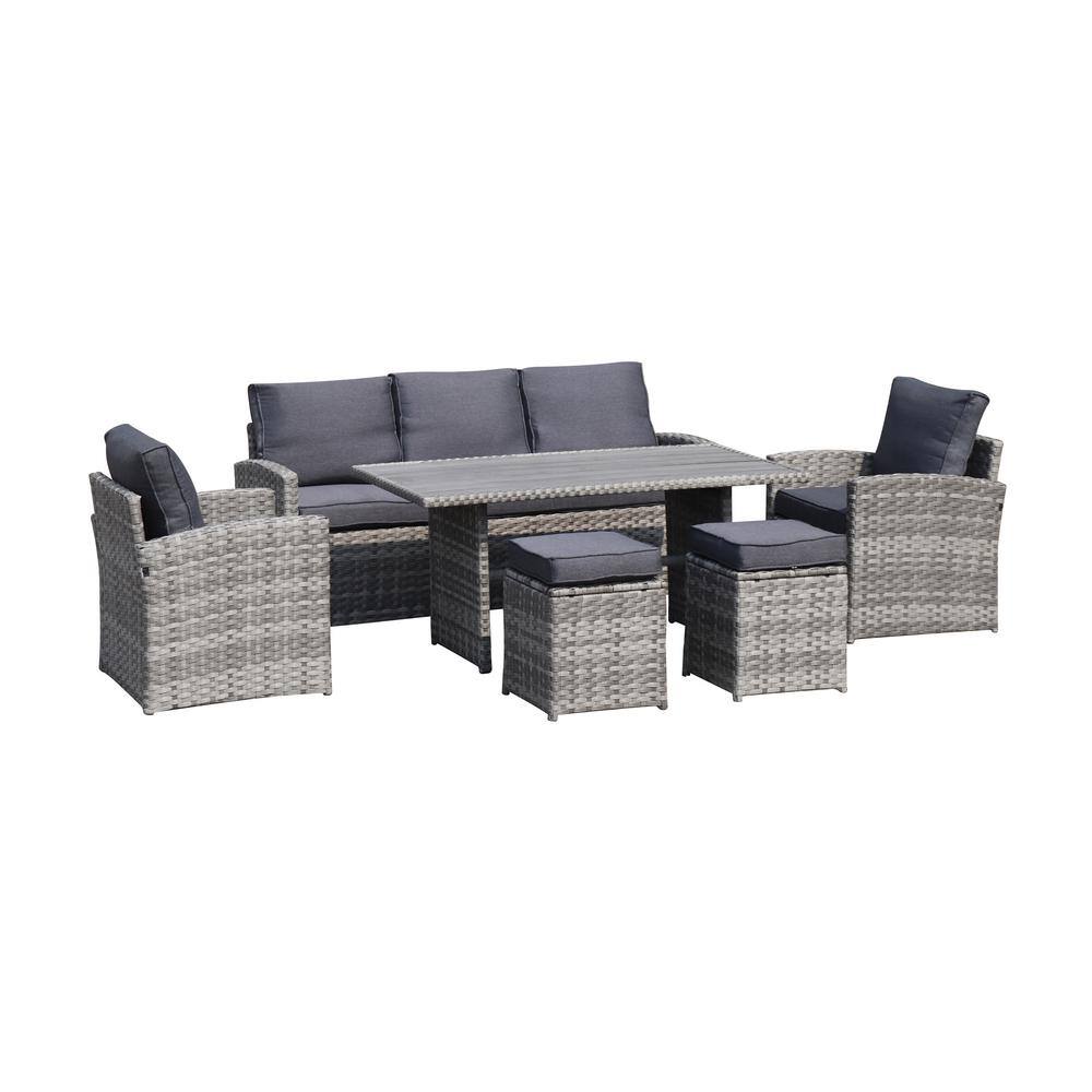 Patio Grey 6 pieces Wicker Outdoor Sectional Set ? with Dining and Coffee S