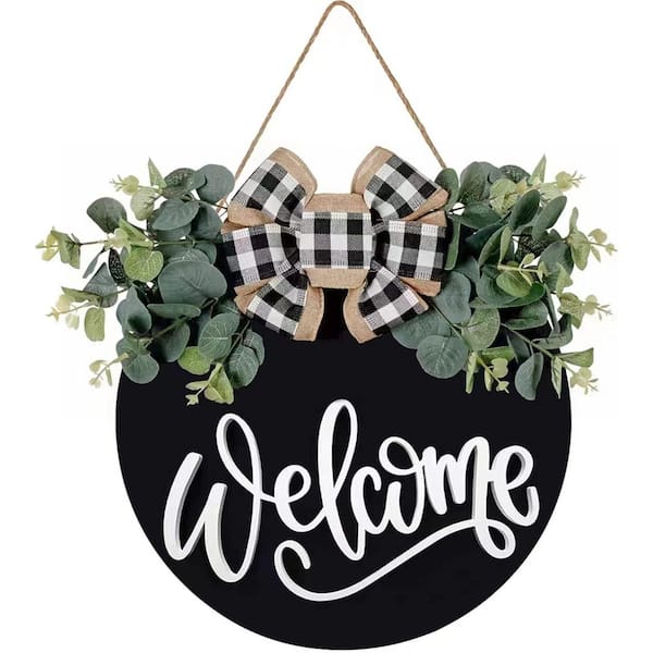 Unbranded Farmhouse Round Wooden Welcome Sign 12 in. x 12 in. Black by Wooden Wall Art