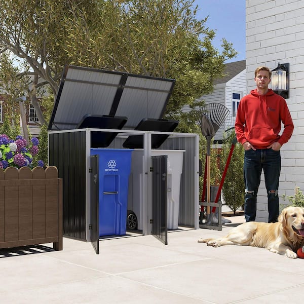 Ama pear Grey 65 in. W x 32 in. D x 48 in. H Metal Outdoor Trash