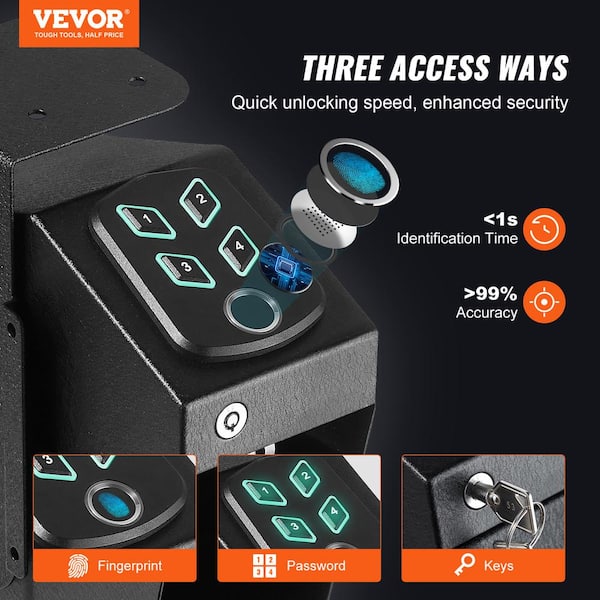 Mounted-Gun Safe for 1 Gun Biometric Gun Safe with 3 Quick Access Ways of Fingerprints, Passwords and Keys for Home