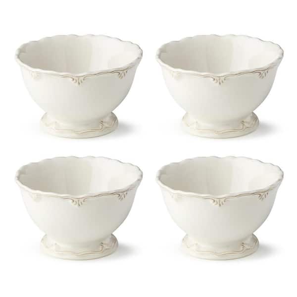 Heritage Scroll 16 fl. oz. White Stoneware Cereal Bowl (Set of 4)