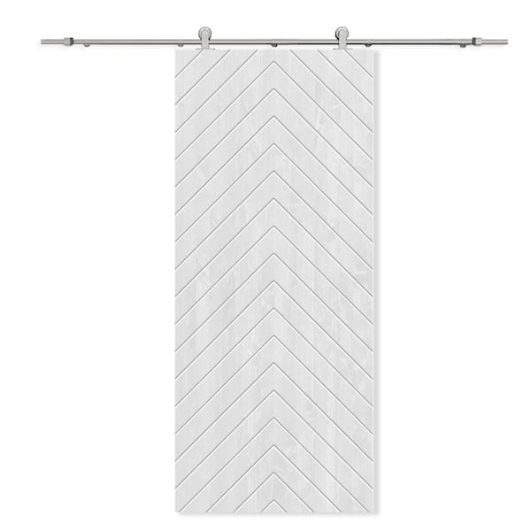 CALHOME 42 in. x 96 in. White Stained Pine Wood Modern Interior Sliding Barn Door with Hardware Kit