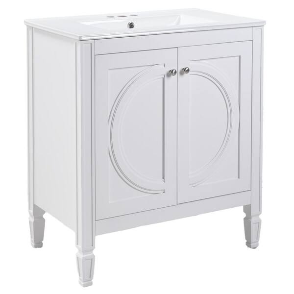 30 in. Freestanding White Bath Vanity with White Ceramic Top Assembled