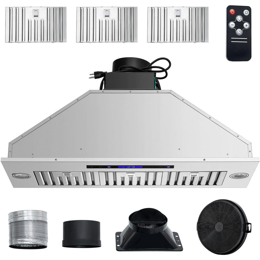 Insert Range Hood, 900CFM 4-Speed, 36 in. Stainless Steel Built-in Kitchen Vent with Touch and Remote Control LED Lights